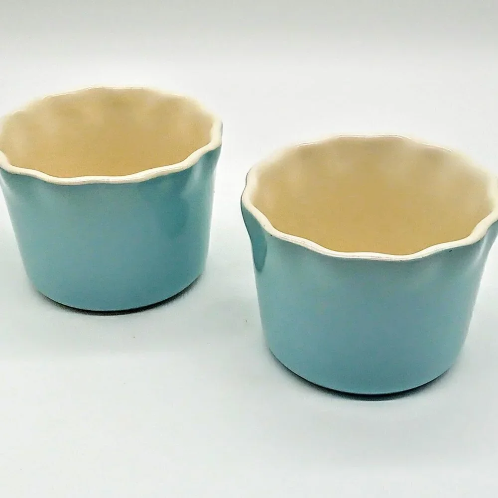 Mayfair & Jackson Aqua Blue Fluted Ceramic  6 Oz. Ramekins (2)